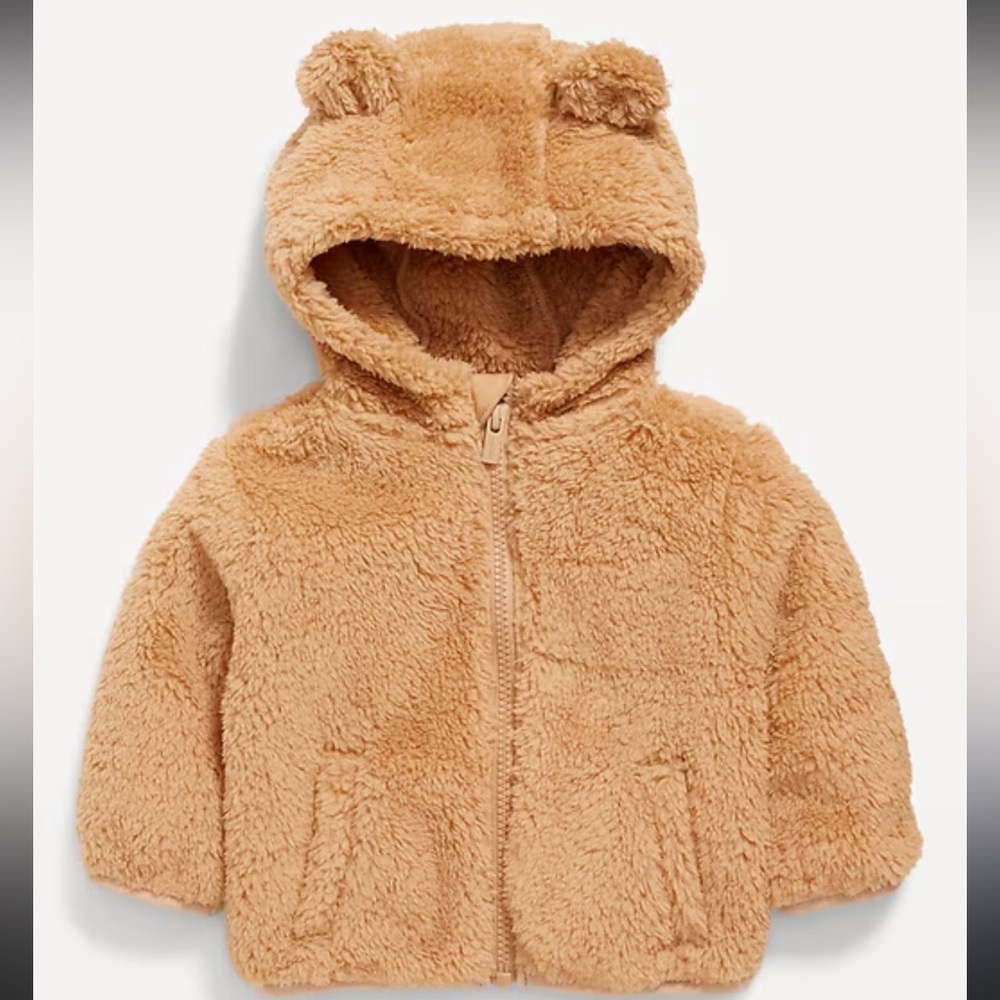 Old Navy Critter Hooded Jacket Tan Teddy Unisex Size 6-12 Months